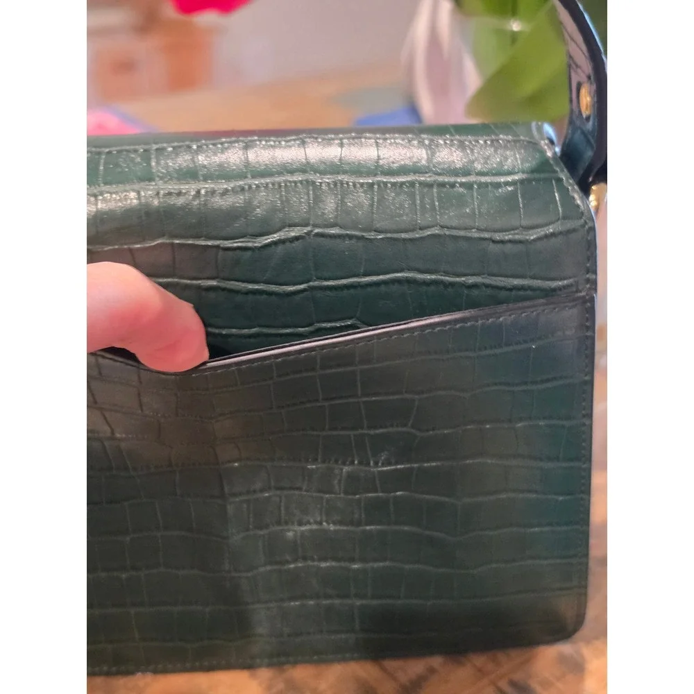 JW PEI Dark Green Croc Embossed‎ Vegan Leather Top Handle Flap Bag Gold Hardware